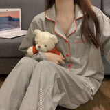 GETADME Pyjama respirant à manches longues pour femmes, vêtements de nuit pour étudiants, cardigan à rayures grises, vêtements d'intérie