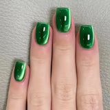 GETADME 24Pcs Rainbow Color Glow Cat Eye Press on False Nails with Glue Glitter Short Square Nails Sweet Cool Gradient Summer Fake Nails