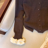 GETADME Vintage Ruffles Knitted Cardigan Women Harajuku Cropped Sweater Outerwears Korean Patchwork Knitwears Winter Long Sleeve Jumpers