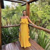 Getadme Trendy Women Summer Holiday Dress Orange Pleated Chiffon Long Formal Dresses Custom Made Ruffled Strapless Beach Party Dress