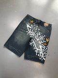 GETADME American Washed Ecko Denim Shorts Mens Hip-hop Rock Street Fashion Pattern Straight Pants Harajuku Trend Wide Pants