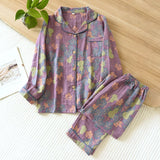 Getadme Japanese Spring and Autumn New Women's Pajama Set 100% Cotton Vintage Long sleeved Pants Two Piece Set for Home Furnishings