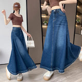 GETADME M-6XL Oversized High waisted Denim Skirt Summer Thin Drape Half length A-line Umbrella Skirts Casual Clothing With pockets