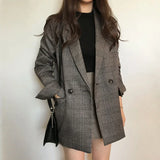 GETADME Women Winter Plaid Blazers Coats Korean Fashion Elegant Solid Thick Jacket Female Double Breasted Office Lady Long Overcoat