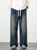 GETADME Plus Size M-8XL Baggy Jeans Men's Blue Black Streetwear Elastic Waist Y2K Trousers Fashion Straight Leisure Wide Denim Pants