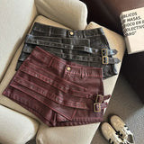 GETADME 2026 New Retro Design Spice Girl Style Sexy A Word Super Shorts Pu Leather Shorts Skirts Women