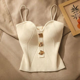 GETADME Summer Cross-Knit Suspender Women'S Sexy Beauty Camisole Slim Fit Sleeveless T-Shirt No Chest Pad Short Tank Tops Black White