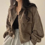 Getadme Corduroy Vintage Oversized Crop Women's Jacket Black Chic Coats Harajuku Fashion New Cardigan Female Tops Retro Clothes
