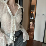 GETADME Y2K Long Sleeved Shirt Sunscreen Clothing Cardigan Female Summer Loose Fitting Mesh Yarn Sexy Thin Frenulum Pure Desire Hottie