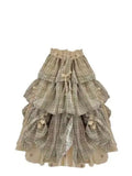 GETADME Korean Sweet Fit Chic Plaid Patchwork Skirt Women New Fashion Vintage Bow Print Fluffy Skirts Harajuku Y2k Lovely Clothes Spring