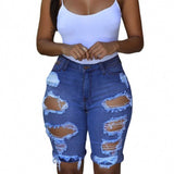 GETADME Summer Women High Waist Ripped Knee Length Shorts Jeans Lady Sexy Nightclub Stripper Denim Pants Female Cut Out Streetwear Jeans