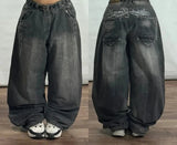 GETADME American New Fashion Blue Washed Loose Tooling Jeans Women Y2K Gothic Hip Hop Popular Casual Joker Wide Leg Straight Pants