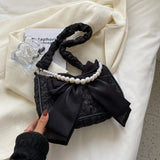 GETADME Pearl Female Bag Retro Luxury Designer Handbag Bow Crossbody Bags Fashion Canvas Women's 2025 Trend Shoulder bag Purses