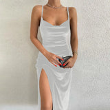 GETADME Velvet Swing Collar Sleeveless Slip Sexy Slit Maxi Dress 2025 New Fashion Evening Party Women Elegant Streetwear Y2K