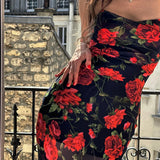 GETADME Flowers Print Spaghetti Strap Dresses Women Temperament Package Hip Bodycon Long Dress Fashion Sexy Backless Lady Slim Vestidos