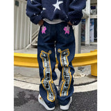 GETADME Men's letter star print y2k jeans American style hip hop high waist loose layered straight zipper fashion pants trend hot sale
