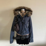GETADME Autumn And Winter New Fashion Casual Fur Collar Jacket Female Y2K High Street Popular Padded Velvet Cotton-padded Jacket Coat