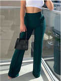 GETADME Office Lady Solid Color Pants Women's Slim Bell Bottom Pants Spring Classic Black Pants