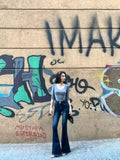 GETADME Slim Fit Bell Bot Jeans High Waist Cotton Stretch Denim Torn Hem Ankle-Length Ladies Pants Fall Season Wear for Women