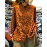 GETADME Cotton and Linen Spring New Artistic Retro Printed Shirts for Women Fashionable and Versatile Slimming Tops for Women