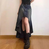 GETADME Vintage High-waisted Denim Skirt American Style Sensibility Petite Fish Tail Skirt Long Dress For Women