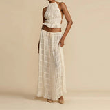 GETADME 2025 Summer Party Elegant Women Beach Skirt Suit Sleeveless Backless Cropped Halter Lace Up Tops And Long Skirts Two Piece Sets