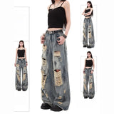 GETADME Oversize Blue Ripped Old Hot Girl Y2k American Retro High Waist Fashion Men And Women Hip Hop Straight Loose Wide Legs Jeans