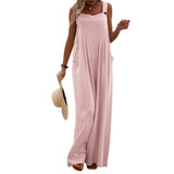 GETADME Overalls Women Summer Jumpsuit Outfits Plus Size Solid Color Casual Button Wide Leg Suspender Pants Overalls with Pockets
