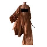 GETADME 2025 Spring Soft Women Three Piece Set Fashion Wrap Cardigan Tops And High Waist Pants Suit Female Casual Tracksuits Homewear