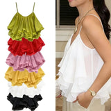 GETADME Lightweight Chiffon Spaghetti Strap Crop Top Women's Summer Ruffled Flowy Short Cami Casual Daily Party Tanks Sleeveless Blouse