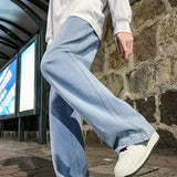 GETADME New Streetwear Loose Jeans Men Korean Style Fashion Loose Straight Wide Leg Pants Men's Brand Clothing Black Light Blue