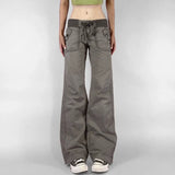 GETADME 2000s Clothes Y2k Low Rise Boot Cut Jeans Woman Casual Black Striped Denim Trousers Streetwear Flare Pants P77-DD25