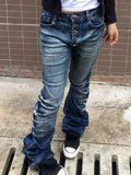 GETADME 2025 Ropa Y2K Fashion Button Fly Washed Blue Slim Pleated Jeans Pants For Women Clothing Streetwear Vintage Lady Denim Trousers