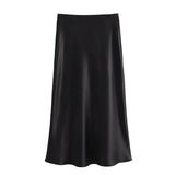 GETADME Ladies Satin Skirt Women High Waist Long Skirts For Women Spring Summer Black Midi Skirt Office Lady Elegant Women's Skirts