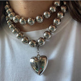 GETADME Big CCB Ball Beaded Chain Heart Pendant Necklace for Women Trendy Choker Collar Neck Accessories 2025 Fashion Jewelry