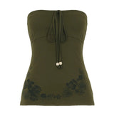 GETADME Causal Holiday Style Women Straps Tops Backless Bow Lace Up Slim Flower Prints Fashion Trendy Blouses