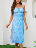 GETADME Floral Strappy Dress with Gathered Bust & Thigh Slit – Sexy Summer Dress