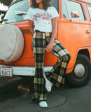 GETADME 패션 여성 바지 플레드 프린트 셀프 수양 캐주얼하고 우아한 출퇴근 스트릿 패션 플레어 팬츠 봄/가을