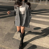 GETADME Spring Autumn 2025 New Houndstooth Suit Women's Fashion Loose Double-Breasted Cotton Woolen Coat+High Waist Skirt Two-Piece Suit