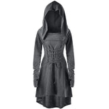 Getadme-Autumn and Winter Women's Solid Color Festival Performance Dress With Long Sleeves and Hooded Lace-up Dress