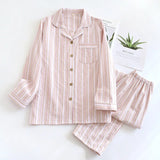 GETADME 2026 New Spring/Summer Couple Set 100% Cotton Striped Long Sleeve Two Piece Set Men's and Women's Cardigan Home Clothes