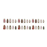 GETADME 30pcs 3D Dream Rose Press on Nails Heart & Animal Wave Fake Nail Short Almond Full Coverage Nail for Women&Girl False Nail Art