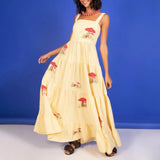 GETADME Women Cute Embroidered Maxi Dress Beach Dress Summer Boho Ruffle Long Dress Spaghetti Strap Flowy Maxi Dress