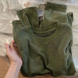 GETADME Women Long Sleeve T-shirt Round Neck Base Shirt Top Striped Early Spring New Style Lazy Style T-shirt Top