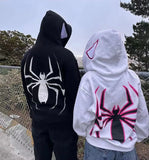 Getadme-Women Y2k Streetwear Spider Print Sweatshirt Hoodies Autumn Punk Style Graphic Oversized Pullover Hip Hop Zip Up  Jacket Coats