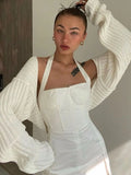 Getadme-Women Ultra-short Sweater Coat Autumn Winter Long Sleeve Loose Knitted Crop Tops Solid Color Sexy Cardigan Sweaters Tops