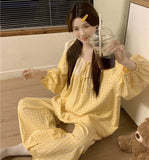 GETADME Spring New Knit Cotton Sleepwear 2 Pieces Women's Cute Home Clothes Suit Web Red Korean Style Home Clothes Pants Set Homewear