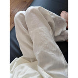 GETADME 우아한 리넨 화이트 와이드 레그 팬츠 여성 패션 자수 배기 풀 렝스 팬츠 여름 한국 캐주얼 스트레이트 팬츠 신상품 