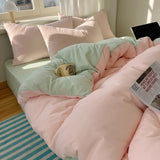 GETADME Cotton Bedding Set 4pcs with Solid Bed Sheet Duvet Cover Pillowcases Single Couple Bedsheet King Queen Double Twin Size