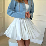 GETADME Summer Vintage Fashion Skirts For Women High Waist Elegant Solid A Line Ruffle Mini Skirts Lady Casual Street Chic Short Dresses